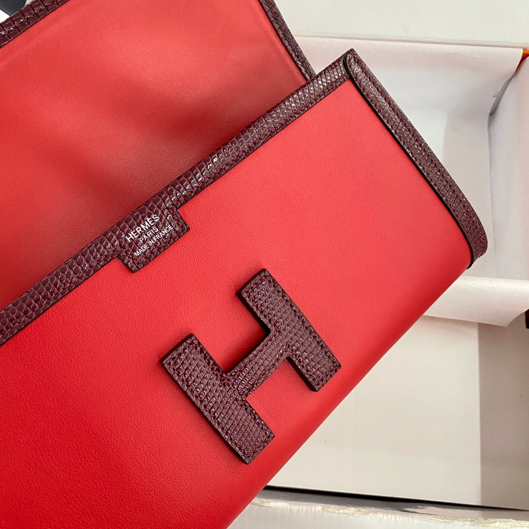 HM Jige Elan 29 Clutch In Candy Red Calfskin With Wine Red Lizard Skin (25 days of production)