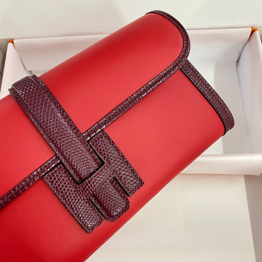 HM Jige Elan 29 Clutch In Candy Red Calfskin With Wine Red Lizard Skin (25 days of production)