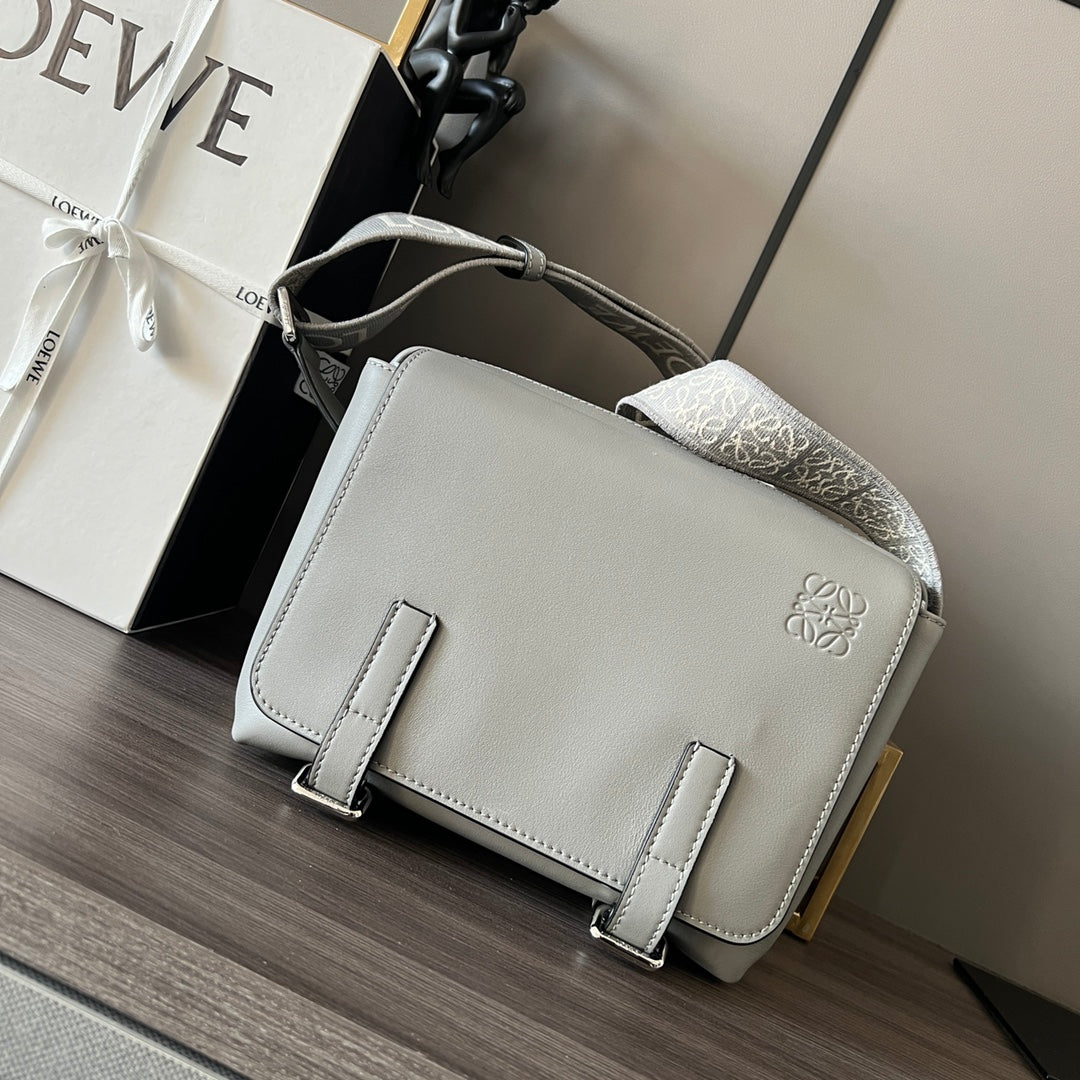 Loewe XS Military Messenger Bag 24.5 Light Grey Cowhide