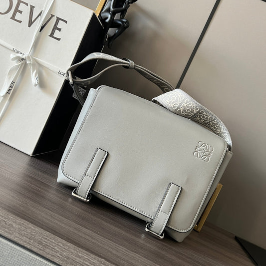 Loewe XS Military Messenger Bag 24.5 Light Grey Cowhide