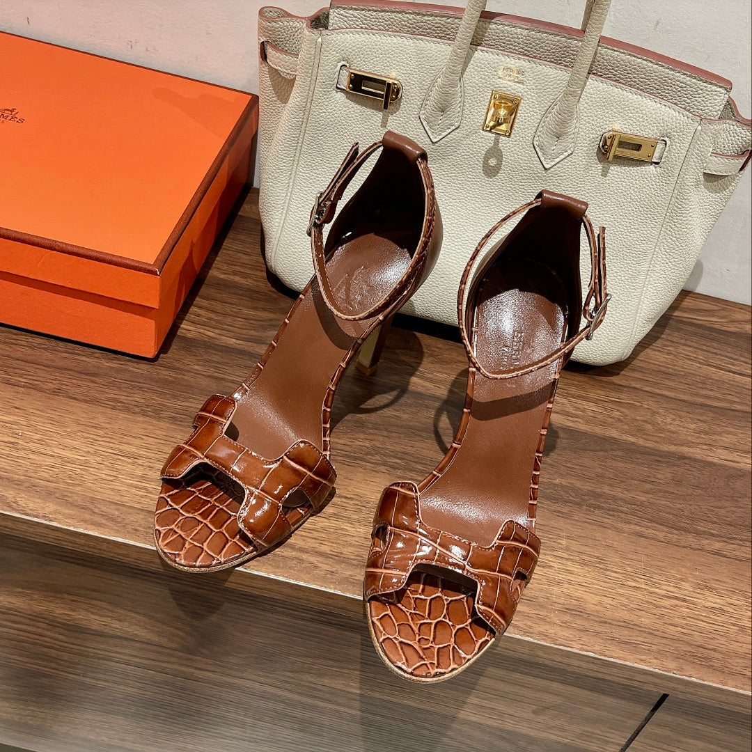 HM Premiere 115 Sandal In Bronze Brown Crocodile Leather