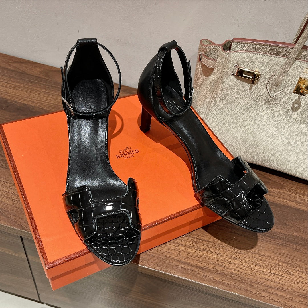 HM Premiere 70 Sandal In Black Patent Calfskin