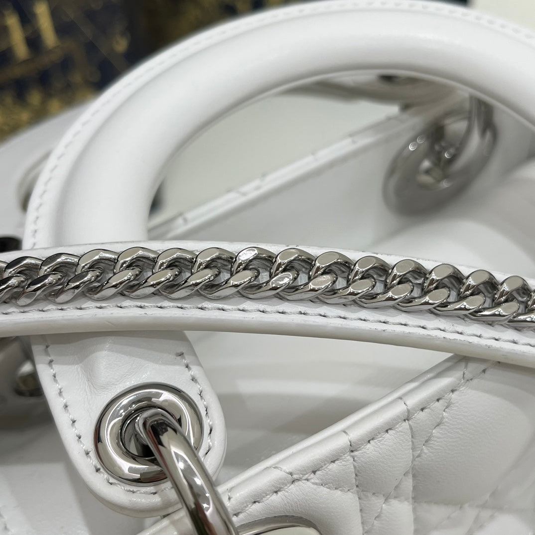 Dior 2026 Lady Bag 17cm White Lambskin With Silver Hardware
