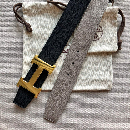 HERMES BELT BUCKLE & REVERSIBLE BLACK AND TAN BROWN LEATHER STRAP 38MM GOLD HARDWARE