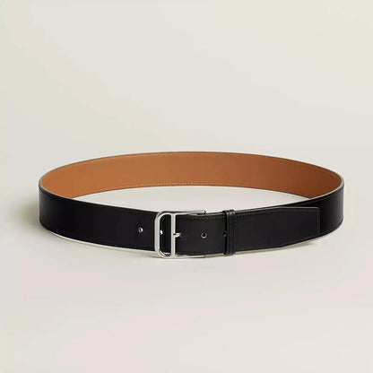 HERMES ROMAIN 35MM BELT BLACK LEATHER SILVER HARDWARE