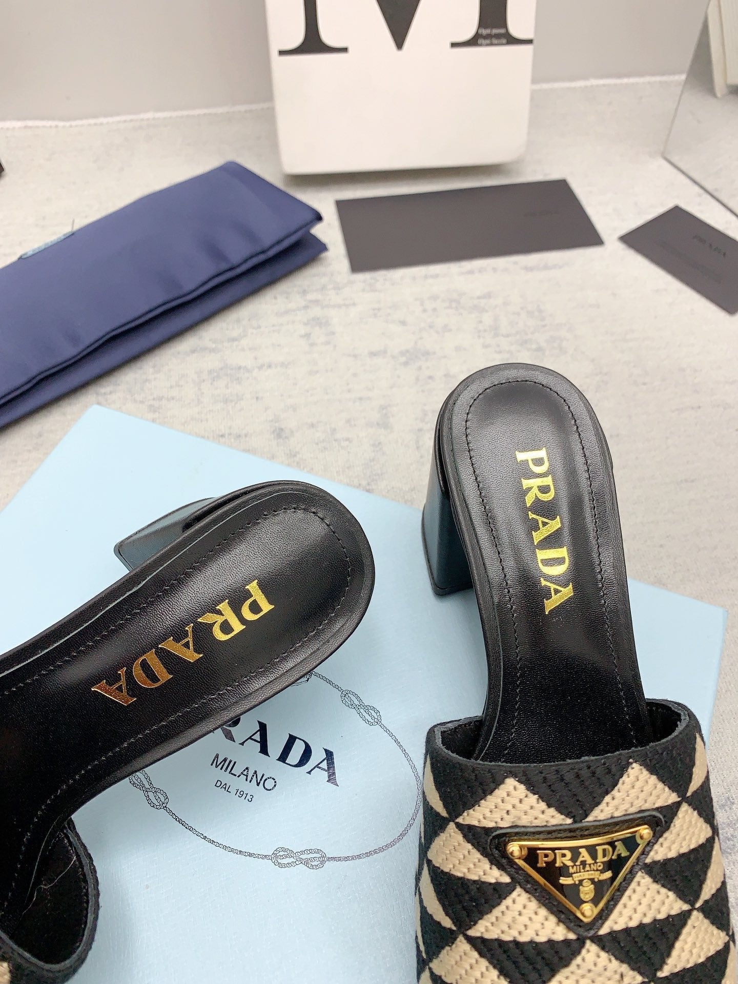 Prada 2026 High Heel Slippers 65 Embroidery Fabric Sheepskin