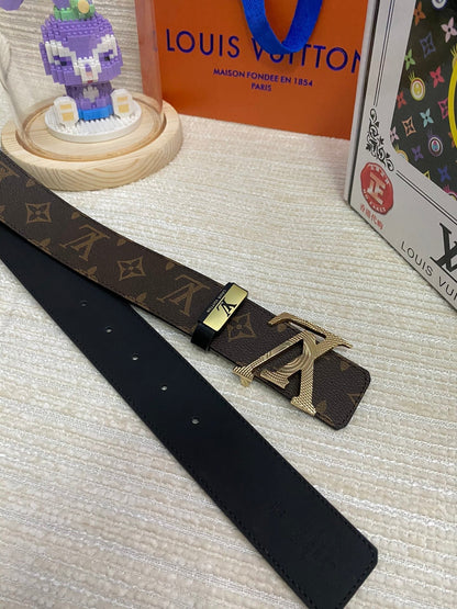LOUIS VUITTON LV 25S BELT 38 MM IN DARK BROWN CALFSKIN PRINT PATTERNS 593286
