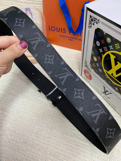 LOUIS VUITTON LV 25S BELT 38 MM IN BLACK CALFSKIN PRINT PATTERNS 593287