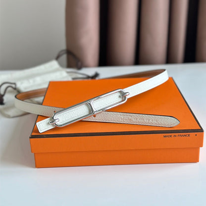 HERMES ROULIS BUCKLE & REVERSIBLE CINNAMON BROWN AND WHITE LEATHER STRAP 13MM SILVER HARDWARE