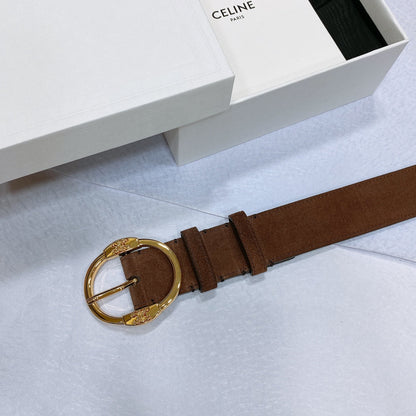 CELINE CL LARGE 35MM TWIN TRIOMPHE BELT IN CHOCOLATE BROWN SUEDE GOLD HARDWARE