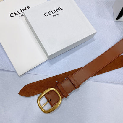 CELINE CL LARGE 35 MM BELT IN BRONZE BROWN CALFSKIN GOLD HARDWARE