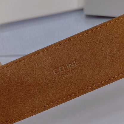 CELINE CL LARGE 35 MM BELT IN BRONZE BROWN CALFSKIN GOLD HARDWARE