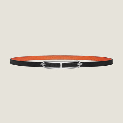 HERMES ROULIS BUCKLE & REVERSIBLE ORANGE AND BLACK LEATHER STRAP 13MM SILVER HARDWARE