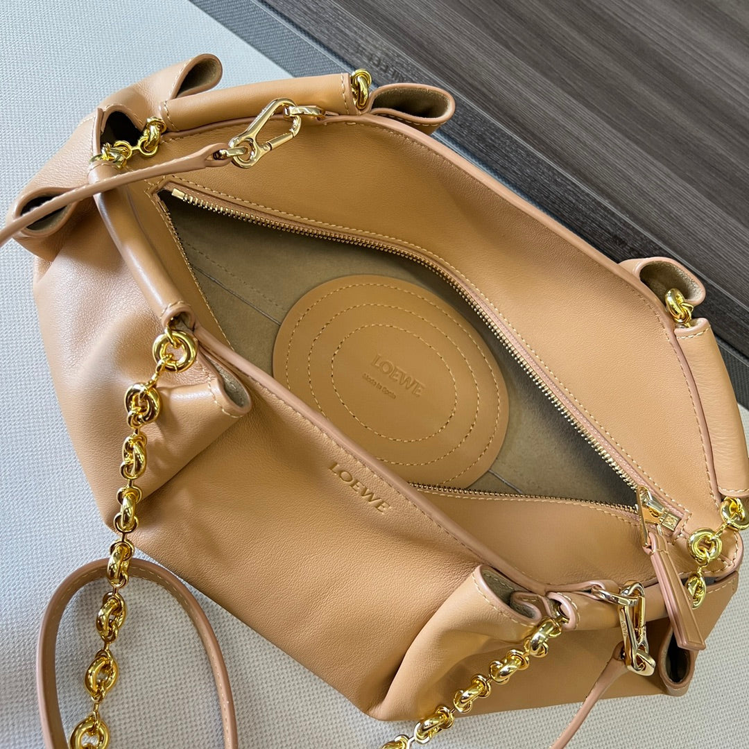 Loewe Small Paseo Chain Shoulder Bag Beige Calfskin
