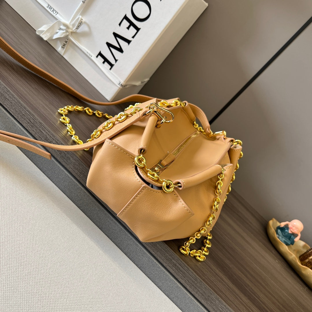 Loewe Small Paseo Chain Shoulder Bag Beige Calfskin