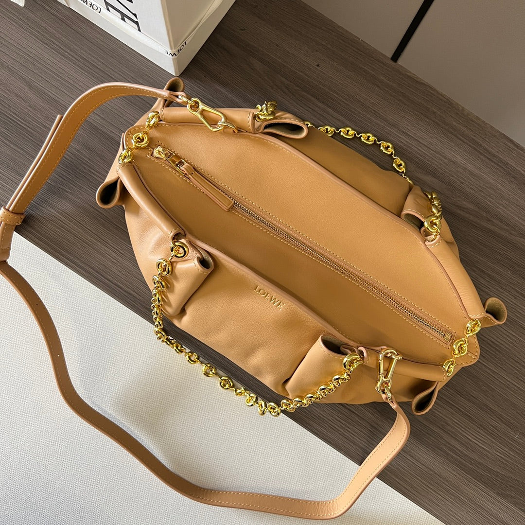 Loewe Small Paseo Chain Shoulder Bag Beige Calfskin