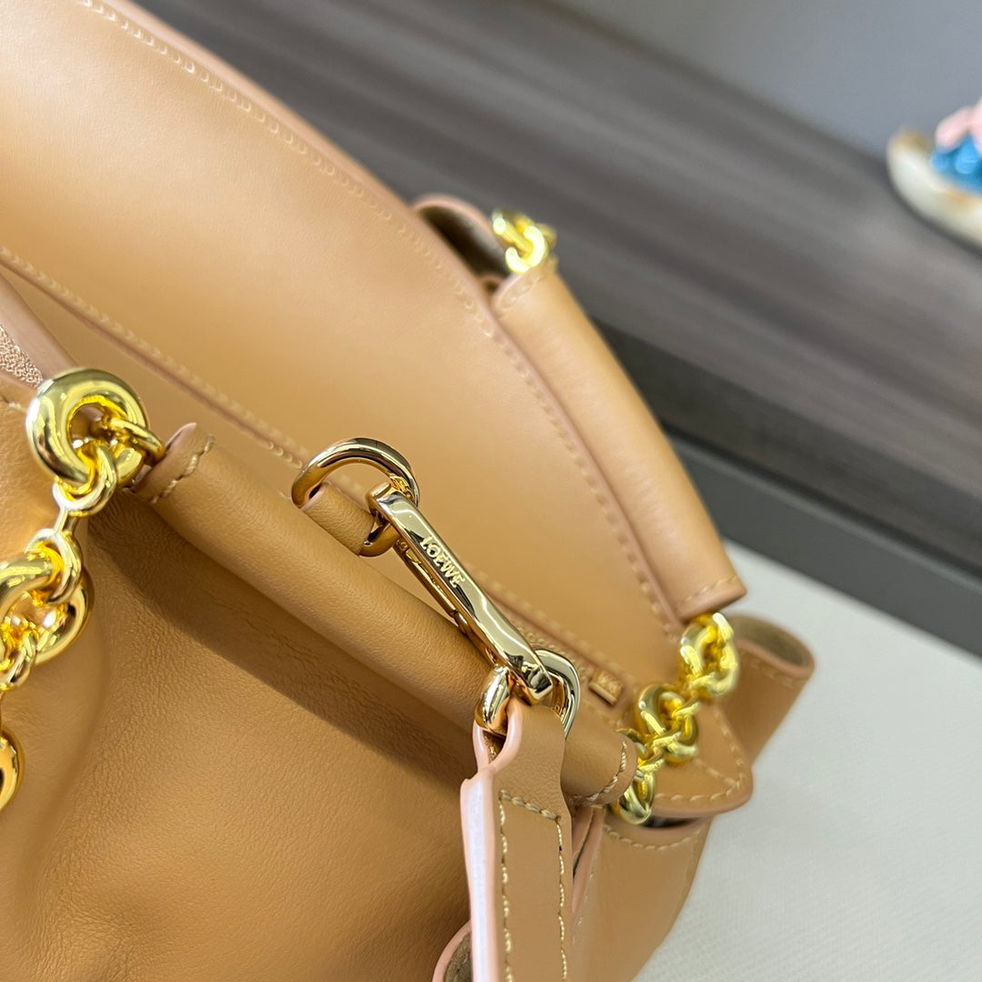 Loewe Small Paseo Chain Shoulder Bag Beige Calfskin