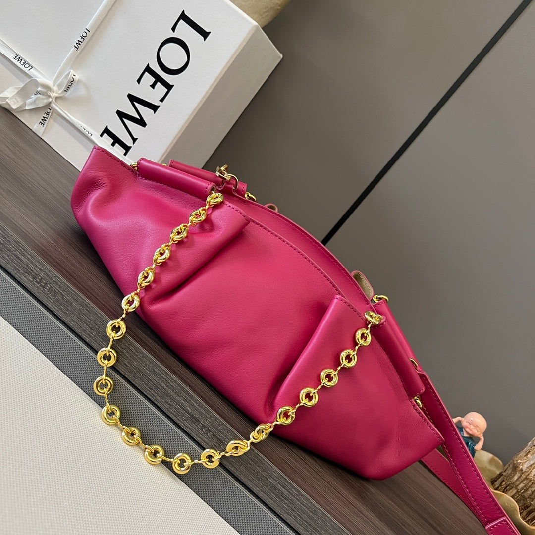 Loewe Small Paseo Chain Shoulder Bag Hot Pink Calfskin