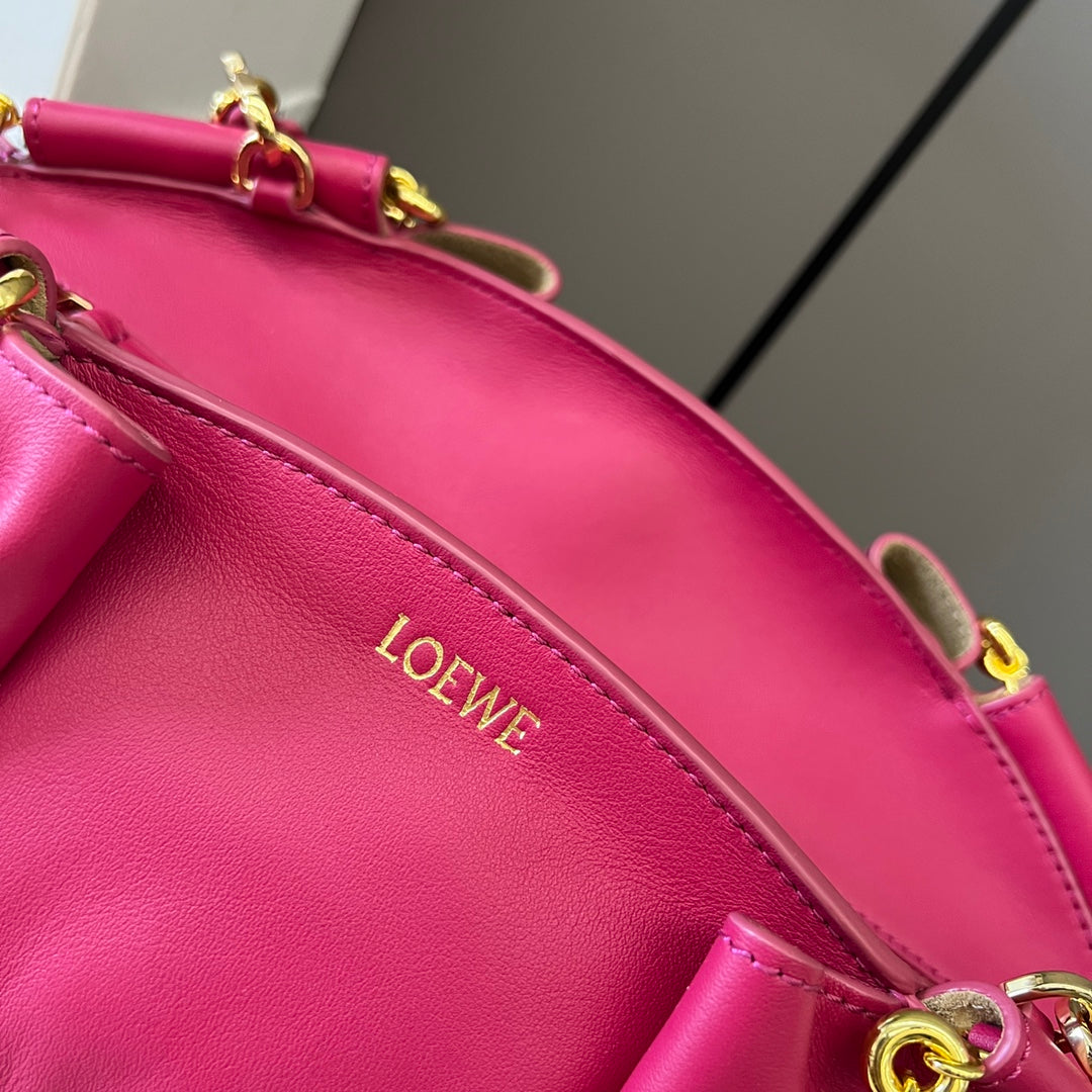 Loewe Small Paseo Chain Shoulder Bag Hot Pink Calfskin