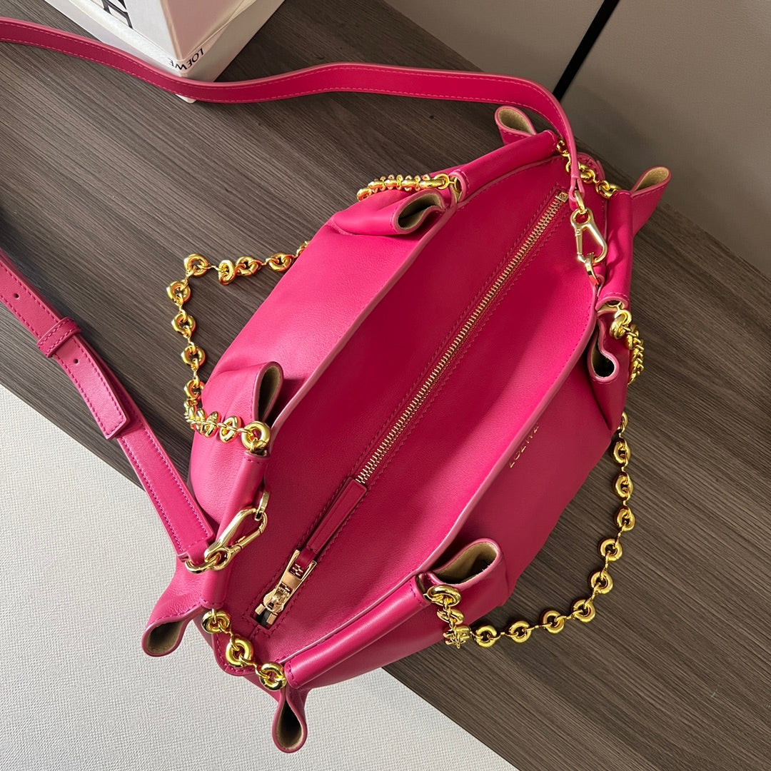 Loewe Small Paseo Chain Shoulder Bag Hot Pink Calfskin