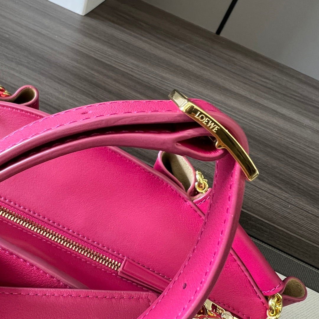 Loewe Small Paseo Chain Shoulder Bag Hot Pink Calfskin