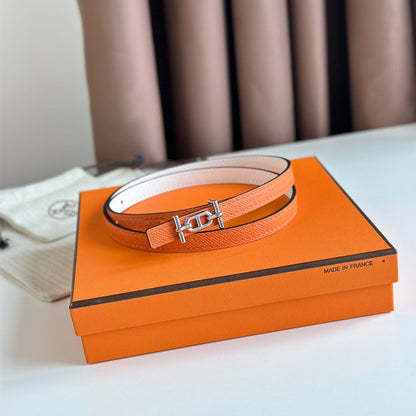 HERMES ANCRE BUCKLE & REVERSIBLE WHITE AND ORANGE LEATHER STRAP 13MM SILVER HARDWARE