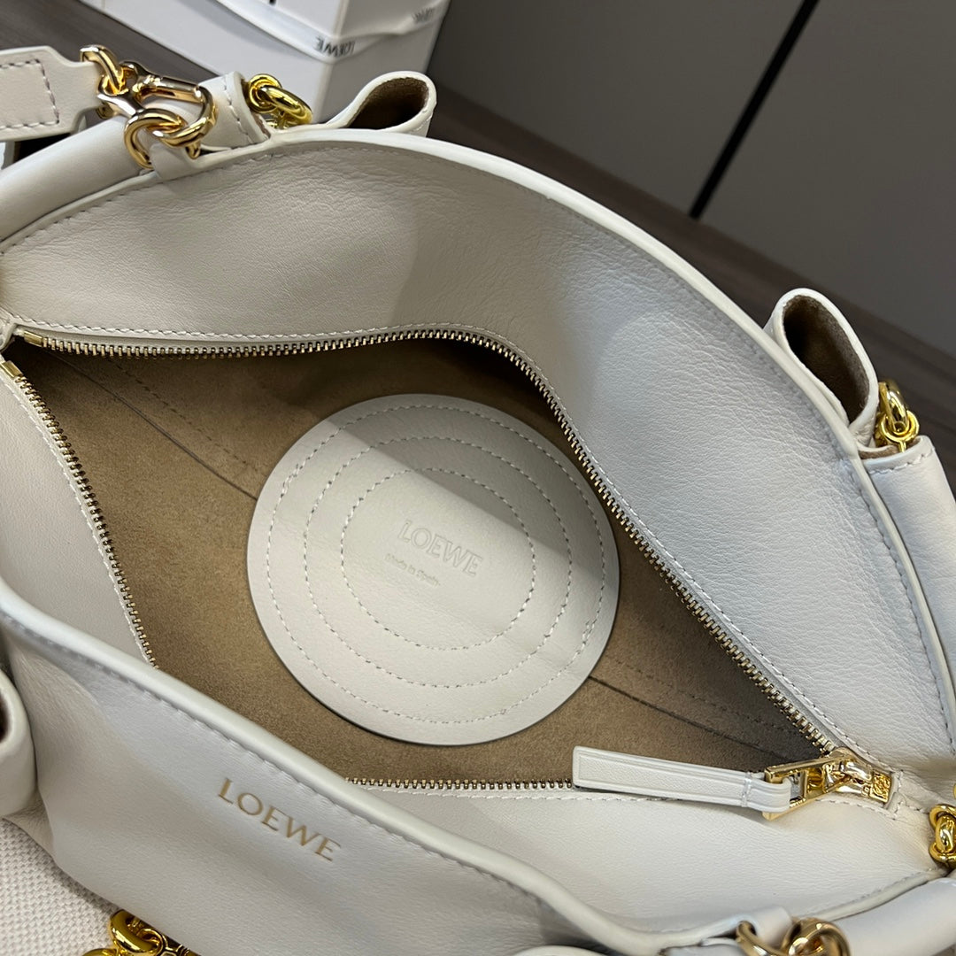 Loewe Small Paseo Chain Shoulder Bag White Calfskin
