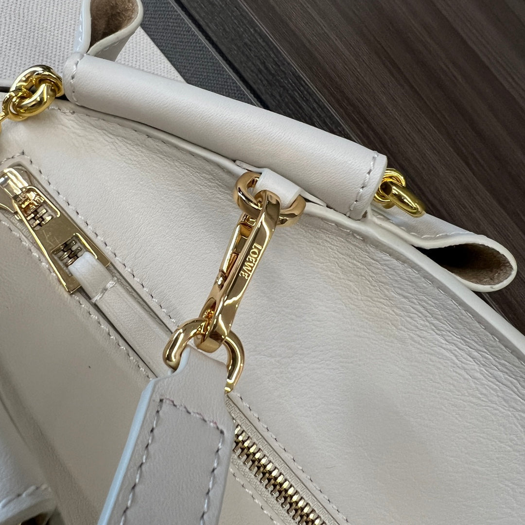 Loewe Small Paseo Chain Shoulder Bag White Calfskin