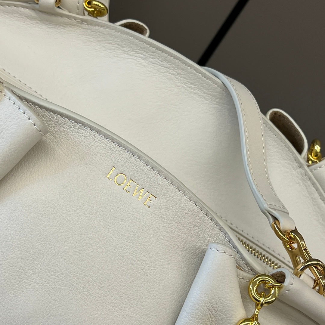 Loewe Small Paseo Chain Shoulder Bag White Calfskin