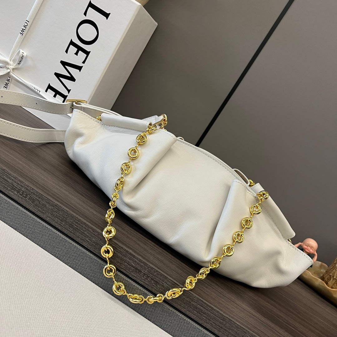 Loewe Small Paseo Chain Shoulder Bag White Calfskin