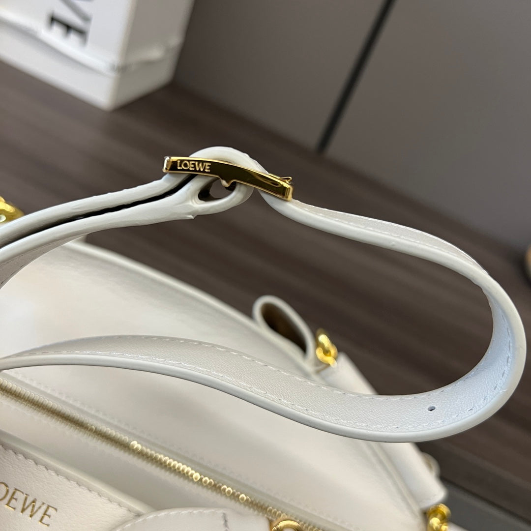 Loewe Small Paseo Chain Shoulder Bag White Calfskin