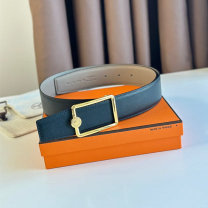 HERMES TUBE H BELT BUCKLE & REVERSIBLE KHAKI BROWN AND BLACK LEATHER STRAP 38MM GOLD HARDWARE