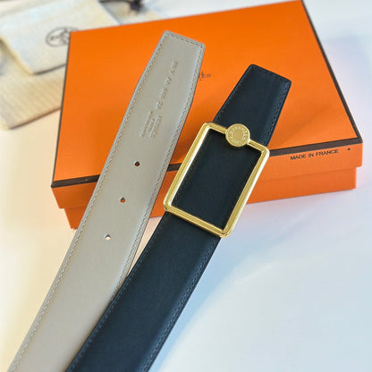 HERMES TUBE H BELT BUCKLE & REVERSIBLE KHAKI BROWN AND BLACK LEATHER STRAP 38MM GOLD HARDWARE