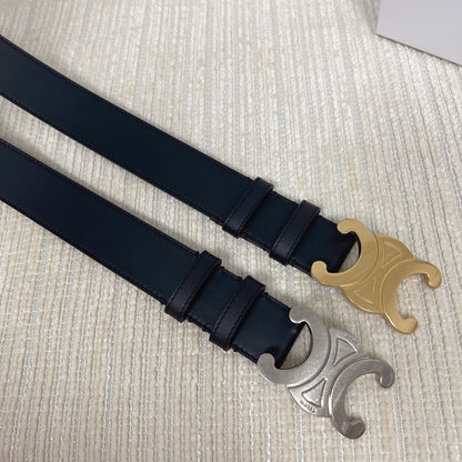 CELINE Triomphe Belt 35mm Black Calfskin Shw