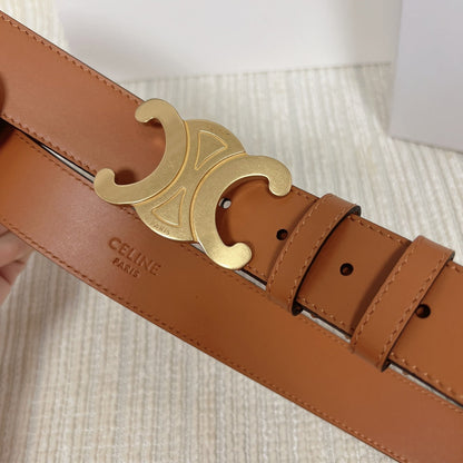 CELINE Triomphe Belt 35mm Tan Calfskin Ghw