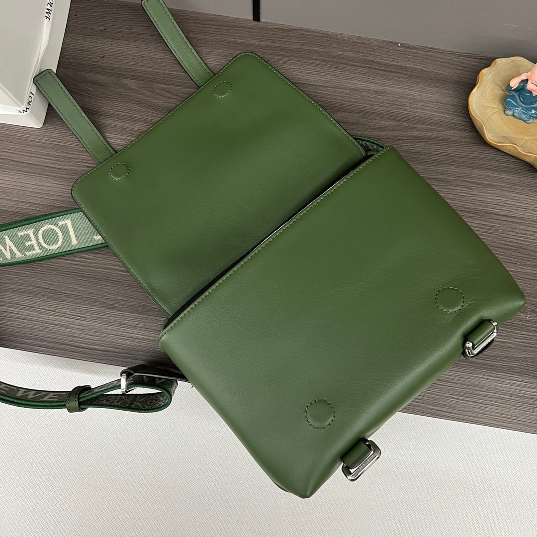 Loewe XS Military Messenger Bag 24.5 Olive Green Cowhide