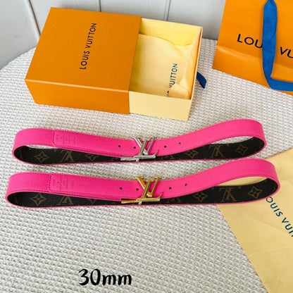 LOUIS VUITTON LV Initiales 30mm Reversible Belt Gold Rotating Buckle Hot Pink Brown Leather