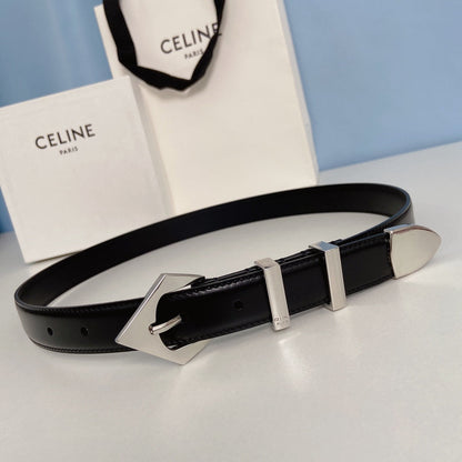 CELINE Medium Spike Belt 25mm Black Calfskin Loop Silver Shw