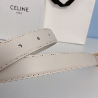 CELINE Medium Spike Belt 25mm White Calfskin Loop Gold Gold Finishing