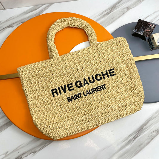 YSL Rive Gauche Tote Bag 38cm Straw Color in Raffia 285698