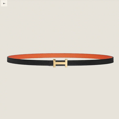 HERMES FOCUS BUCKLE & REVERSIBLE BLACK AND ORANGE LEATHER STRAP 13MM GOLD HARDWARE