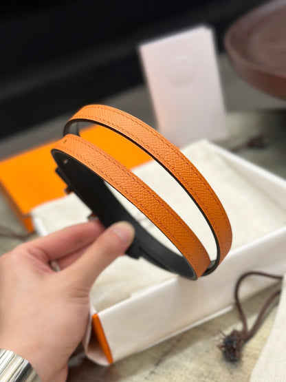 HERMES FOCUS BUCKLE & REVERSIBLE BLACK AND ORANGE LEATHER STRAP 13MM GOLD HARDWARE