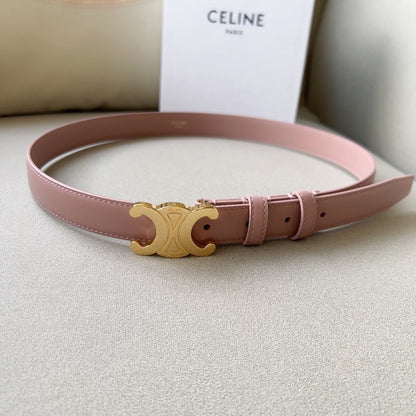 CELINE CL MEDIUM 25 MM TRIOMPHE BELT IN PEACHY PINK LEATHER GOLD HARDWARE