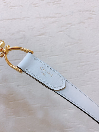 CELINE Hook & Loop 20mm TRIOMPHE Logo Square Adjustable Belt White Calfskin Ghw