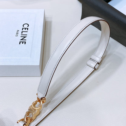 CELINE CL SMALL 18 MM GOURMETTE TRIOMPHE ADJUSTABLE BELT IN WHITE LEATHER GOLD HARDWARE