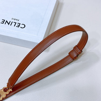 CELINE CL SMALL 18 MM GOURMETTE TRIOMPHE ADJUSTABLE BELT IN BRONZE BROWN LEATHER GOLD HARDWARE