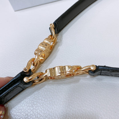 CELINE SMALL 18 MM GOURMETTE TRIOMPHE ADJUSTABLE BELT IN BLACK LEATHER GOLD HARDWARE