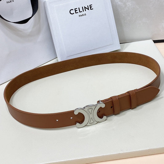 CELINE CL LARGE 30 MM TRIOMPHE BELT IN BRONZE BROWN SILVER HARDWARE