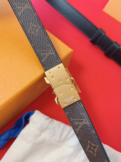 LOUIS VUITTON LV GO-14 20MM BELT IN BLACK CALFSKIN GOLD HARDWARE