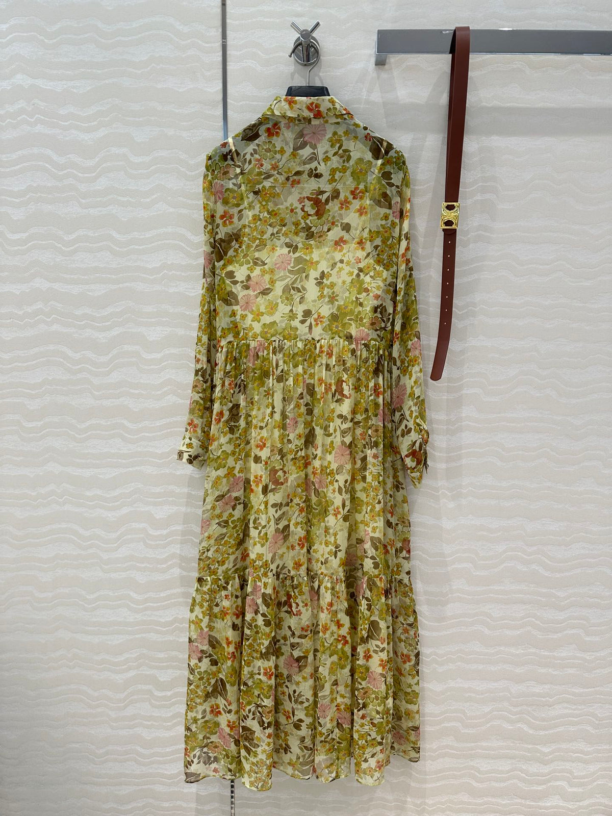 Celine Floral Pattern Dress Green Silk